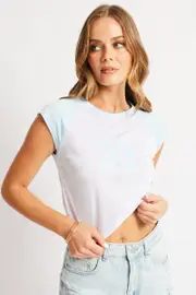 White Sport Tee Short Sleeve Crop - Size 8XS, Women's Graphic Tee