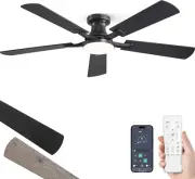 52 Inch Ceiling Fan with Light, App&Remote Contorl, Flush Mount Low Profile, Dim