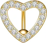 [BSLVWG] 14G Reverse Navel Piercing Surgical Steel Heart Piercing Belly Button Bananabells Clear CZ Navel Piercing Silver Surgical Steel Belly Button Bar Navel Ring10mm Bar Length Woman Jewelry