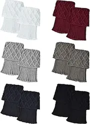 [Pangda] 6 Pairs Womens Boot Socks Short Leg Warmers Winter Crochet Knitted Leg Warmers Socks Assorted Color, Black, Dark Blue, Wine Red, White, Light Grey and Dark Grey