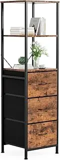 Miazya Industrial 3-Drawer Dresser, Tallboy Chest of Drawers, 3 Chest Drawers 2 Open Shelves Storage Cabinet, Heavy-Duty Steel Frame & Anti-Tipping Kit, Bedroom Bookshelf for Room Studies Rustic Brown