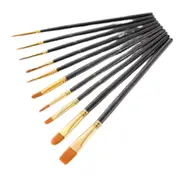 Acrylic Oil Watercolour Kit Black Paint Brushes Set 10pcs Artist Paint