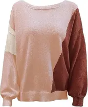 [Generic] Womens Striped Color Block Sweater Long Sleeve Ribbed Knit Pullover Sweaters Crew Neck Casual Pullover Jumper Tops