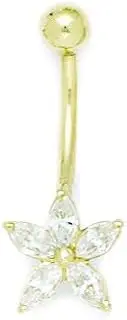 [Generic] 14ct Yellow Gold CZ Cubic Zirconia Simulated Diamond 14 Gauge Dangling Star Body Jewelry Belly Ring Measures 26x10mm Jewelry Gifts for Women