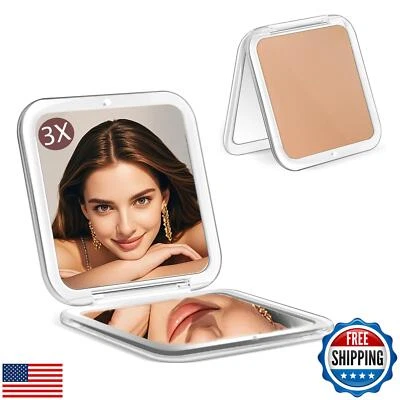 CYHTSHFZ Small Compact Mirror for Purse,3X/1X Travel Magnifying Mirror for Wo