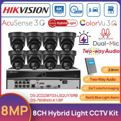 Hikvision 8CH CCTV System 8MP Hybrid Light Red&Blue Light POE Camera ColorVu 3.0