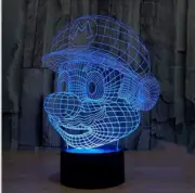 Super Mario Head 3D LED Optical Illusion Game Figure Action Acrylic Night Light