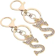 CLISPEED 2pcs Fashionable Initial Letter Keychain Set Zinc Alloy Rhinestone Bag Charm Versatile Pendant for Handbags Backpacks Stylish Keychain Decor for Women