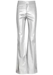 Alice + Olivia Livi Metallic Vegan Leather Trousers - Silver - 10 (UK14 / L) 10 (UK14 / L)