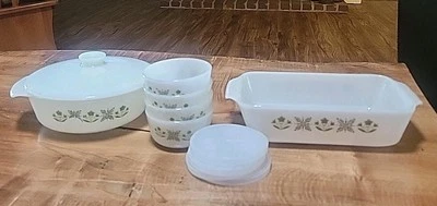 Anchor Hocking Fire King Meadow Green White Ovenware 11 piece set new in box