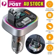 Bluetooth 5.1 Car Wireless FM Transmitter Adapter 2USB PD Charger AUX HandsFree