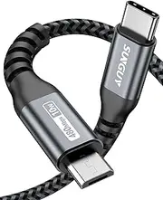 SUNGUY USB C to Micro USB Cable 1.5FT/0.5M, OTG USB Type C to Micro USB Cable Short USB2.0 Data Sync Nylon Braided Compatible with Android Phone, Camera and More Micro USB Devices