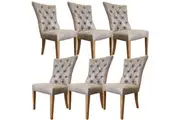 Divano Holly Set of 6 Dining Chair PU Leather Solid Rubber Wood Frame - Coffee