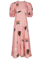 Alemais Cleo Pink Printed Linen Maxi Dress - 6 6