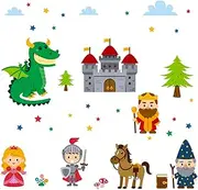 Maydahui Princess Knight Wall Stickers Castle King Cartoon Dragon Wall Decal (22 x24 Inch) for Kids Room Nursery Living Room (Peel & Stick Removable)