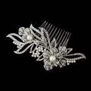 SALE!! Antique Silver and White Pearl & Rhinestone Floral Vine Bridal Hair Comb