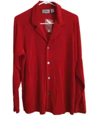 Chico's Traveler Red Knit Top Button Front Size Large Long Sleeves Casual NEW