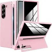 [YQODSZ] for Samsung Galaxy Z Fold 6 Case with S Pen Holder, Fold6 Pen Slot Case with Privacy Screen Protector, Foldable Kickstand, Hard PC Bumper Shockproof Anti-spy Cover for Z Fold 6 Pink