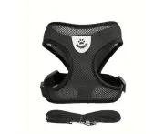 Reflective Pet Harness And Leash Set For Dogs And Cats, Adjustable Puppy Cat Vest Harness With Soft Mesh Black M