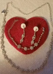 Betsey Johnson Rhinestone Necklace, PE And Bracelet Ensemble