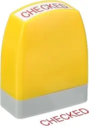 uxcell Checked Notice Stamp Self Inking, Red Ink Office Stamps Pre Inked Message Stamp Refillable Business Stamp, Yellow