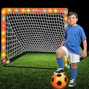 Light Up Soccer Goals for Kids Toddler Ages 3-14, Glow in The Dark Ball and Portable Pop Up Soccer Net with Carrying Bag, Football Training Practice Equipment Backyard Outdoor, 4 x 3Ft
