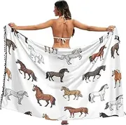 [RPLIFE] Horses White Sarong Coverup Tassel Beach Sarong Wraps Women, Large, Horses White, Large