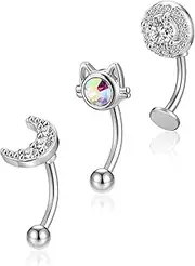 [Jovivi] 5PC Curved Barbell Eyebrow Vertical Labret Lip Belly Bars Rook Daith Helix Piercing Jewellery,Surgical Stainless Steel Cubic Zirconia Belly Button Rings for Women