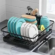 Toonorm Dish Drying Rack - Stainless Steel Dish Rack with Drainboard for Kitchen Counter and Sink, 30.5 W x 40.5 L Cm Black, DBS45