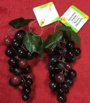 2 Sets Of 6" Long Soft Rubber Grape Vine Clusters W/ Leaves Color-Dark Purple