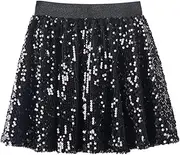 WELAKEN Sequin Skirt for Girls Kids Elastic Waist A-Line Sparlky Mini Skirt with Lining