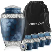 Set of 5 Decorative Cremation Urns for Human Ashes - 1 Adult + 4 Keepsake, Blue