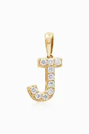 Oradina 14K Gold Luxe Letter Diamond Initial Pendant Charm in Yellow Gold - J at Nordstrom, Size Small