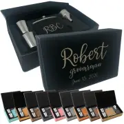 Personalized Name Leatherette Flask Set - Free Engraving on gift box & flask