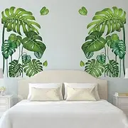 Large Green Tropical Jungle Leaves Wall Decals Palm Tree Leaf Plants Wall Stickers DIY Peel and Stick Removable Monstera murals Leaf Window Stickers for Kids Bedroom Nursery Living Room Decoration