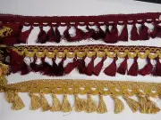 Dontitex 3" Tassel Brush Fringe Trim Maroon Gold ~price per yard ~ from Morocco