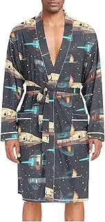[ZZXXB] Cute Spaceship Mens Sleepwear Robe Lightweight Nightgown Long Sleeves Spa Bathrobe with Pockets M-XL
