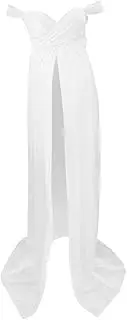 [Fiocias] Maternity Dress Photography Off Shoulder Chiffon Maxi Pregnancy Dresses, White L