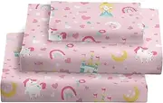 Viviland Kids Twin Sheet Set - Girls Blush Pink Twin Sheet Set - Kids Toddlers Twin Microfiber Fitted Sheets - Girls Sheet Unicorn Princess Rainbow Printed
