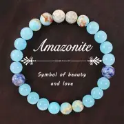Natural Amazonite Stone Bead Boho Stretch Bracelet Handmade Wealth/Luck w/Gft Bx