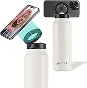pureV Insulated Water Bottle With Magnetic Phone Mount Ring, MagSafe Compatible, Double Wall Stainless Steel, Tripod Phone Holder, iPhone or Android, 700ml (White)