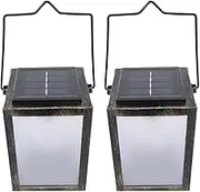 2Pcs Solar Lanterns Outdoor Water Proof, 3D Flickering Outdoor Lantern for Garden Patio Landscape Decoration
