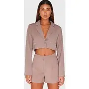 Mocha Tailored Cropped Pocket Detail Blazer, Mocha