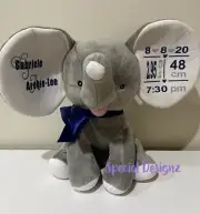 Personalised Elephant Birth Stats Plush Baby Gift