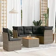 Patio Furniture Sets 6 Piece Garden Sofa Set with Cushions Grey Poly Rattan