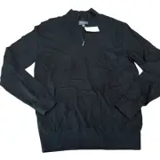 Wallin & Bros Pullover Sweater Mens Sz M Cotton Cashmere Black Quarter Zip