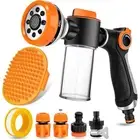 8 In 1 Garden Hose Nozzle Sprayer with Soap Dispenser Bottle & Shower Brush Set