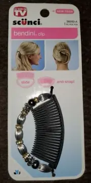 Scunci Bendini Oval Slide & Snap Decorative Silver + Crystal Bead Hair Clip Comb