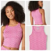 VS VICTORIAS SECRET PINK MODAL SLEEP TANK TOP CAPRI PINK BLOOM CHECK XXL