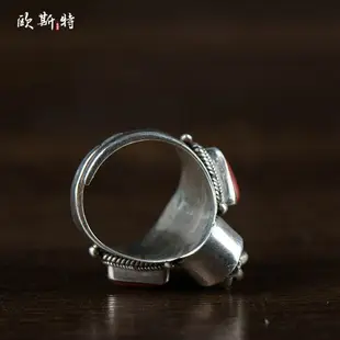 歐斯特 尼泊爾手工九股金剛杵戒指 男女款藏族飾品復古銀戒指指環